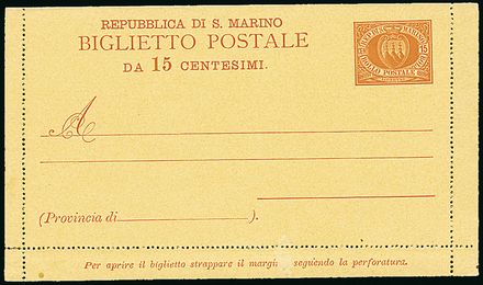 SAN MARINO Interi postali  (1890)  - Catalogo Cataloghi su offerta - Studio Filatelico Toselli
