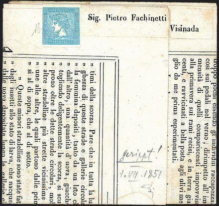 ANTICHI STATI ITALIANI - LOMBARDO VENETO - Francobolli per giornali  (1851)  - Catalogo Catalogo di Vendita a prezzi netti - Studio Filatelico Toselli