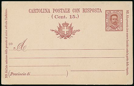 ITALIA REGNO Cartoline postali  (1893)  - Catalogo Cataloghi su offerta - Studio Filatelico Toselli