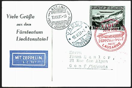 ZEPPELIN - LIECHTENSTEIN  (1931)  - Catalogo Cataloghi su offerta - Studio Filatelico Toselli