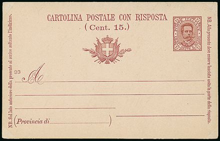 ITALIA REGNO Cartoline Postali  (1891)  - Catalogo Cataloghi su offerta - Studio Filatelico Toselli