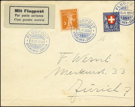 POSTA AEREA ESTERA - SVIZZERA  (1924)  - Catalogo Cataloghi su offerta - Studio Filatelico Toselli