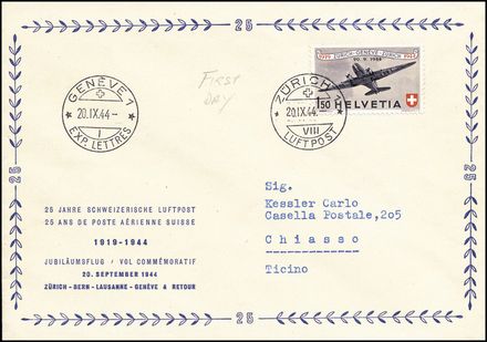 POSTA AEREA ESTERA - SVIZZERA  (1944)  - Catalogo Cataloghi su offerta - Studio Filatelico Toselli