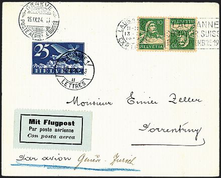 POSTA AEREA ESTERA - SVIZZERA  (1924)  - Catalogo Cataloghi su offerta - Studio Filatelico Toselli