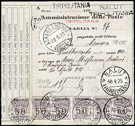 COLONIE ITALIANE - TRIPOLITANIA - Segnatasse per vaglia  - Catalogo Vendita a trattativa privata - Studio Filatelico Toselli