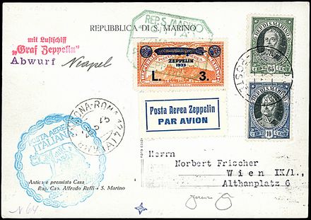 ZEPPELIN - VOLO CIRCOLARE SU ROMA - SAN MARINO  - Catalogo Catalogo di vendita su offerte - Studio Filatelico Toselli
