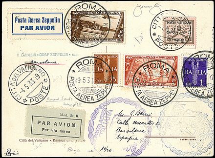 ZEPPELIN - VOLO CIRCOLARE SU ROMA - VATICANO  - Catalogo Catalogo di vendita su offerte - Studio Filatelico Toselli