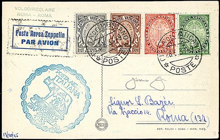 ZEPPELIN - VOLO CIRCOLARE SU ROMA - VATICANO  - Catalogo Catalogo di vendita su offerte - Studio Filatelico Toselli
